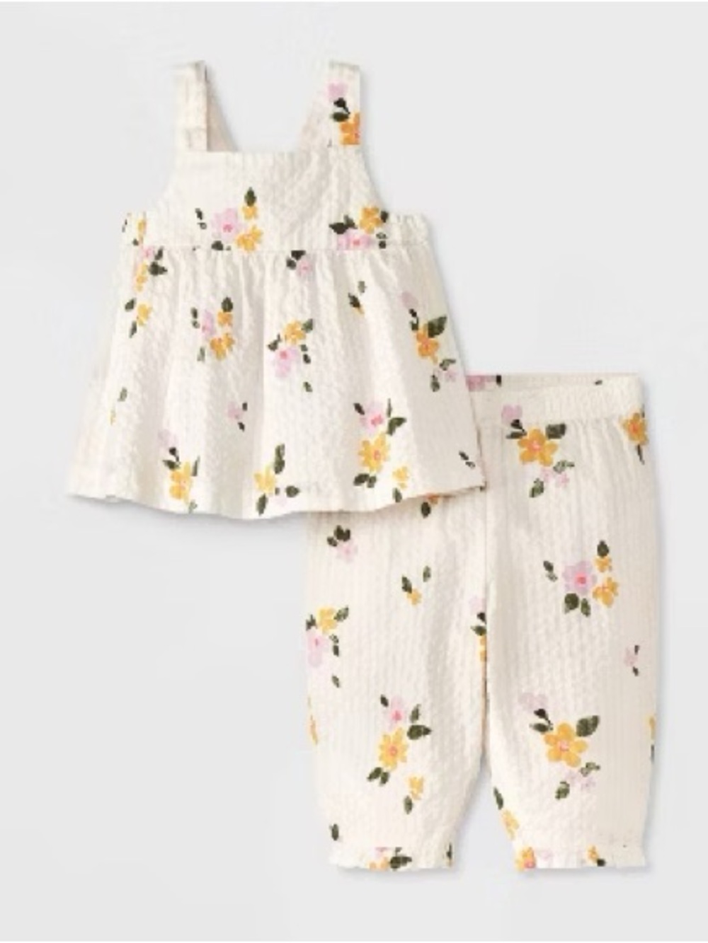 Cat & Jack Girls Cream Floral Tank Top & pants Set 12M pre-owned